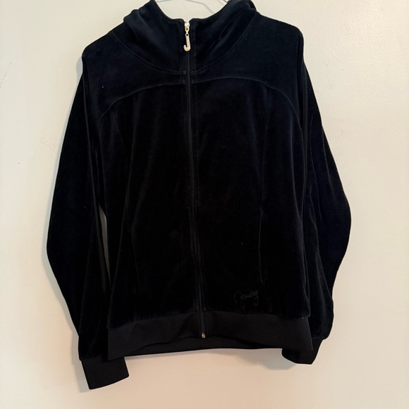 VINTAGE Juicy Couture Sweatshirt Women medium Black Velour Hoodie Jacket Y2K - Picture 1 of 9